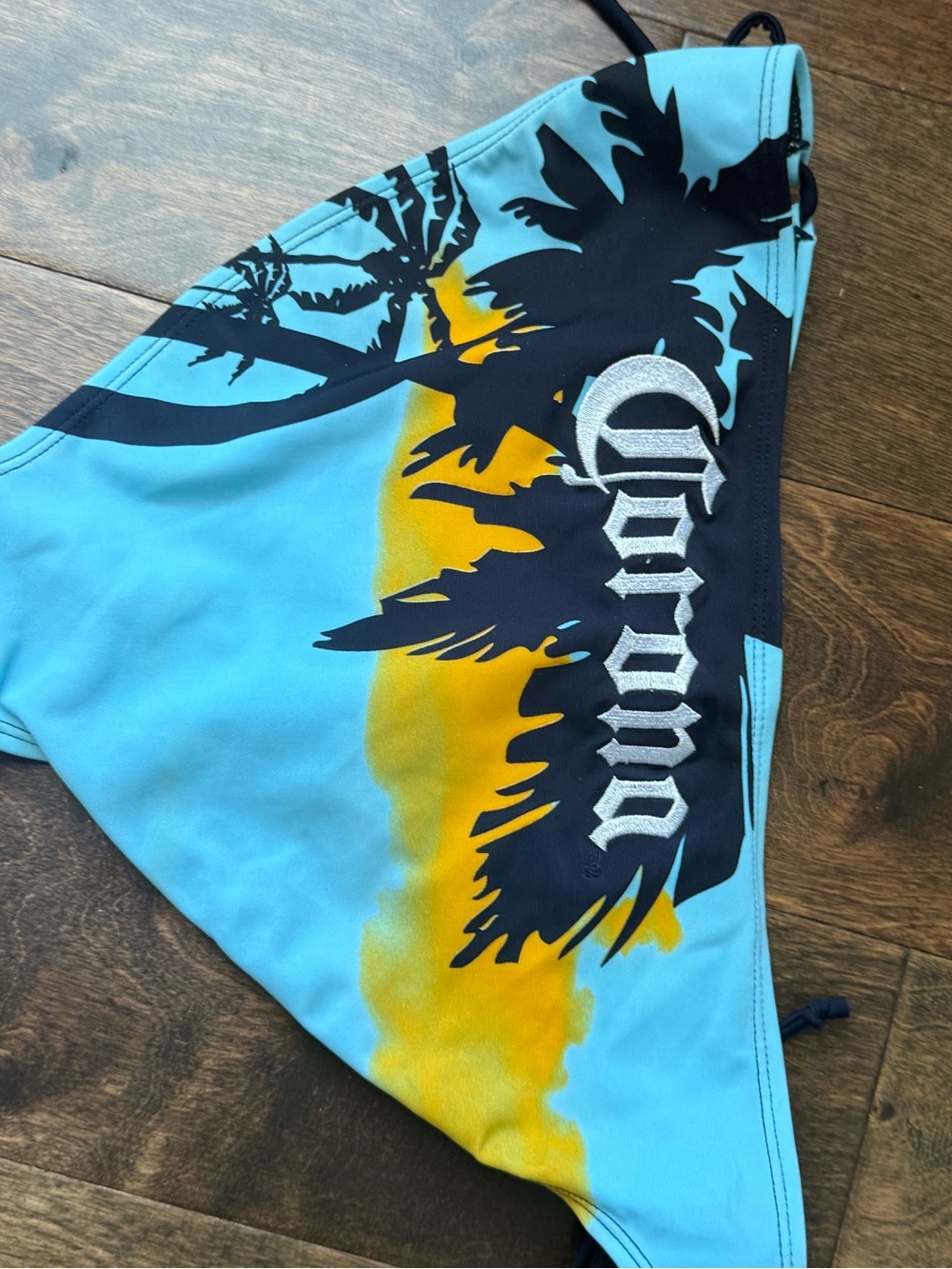 Corona Light Blue Bikini Bottom with Yellow and Black Palm Print